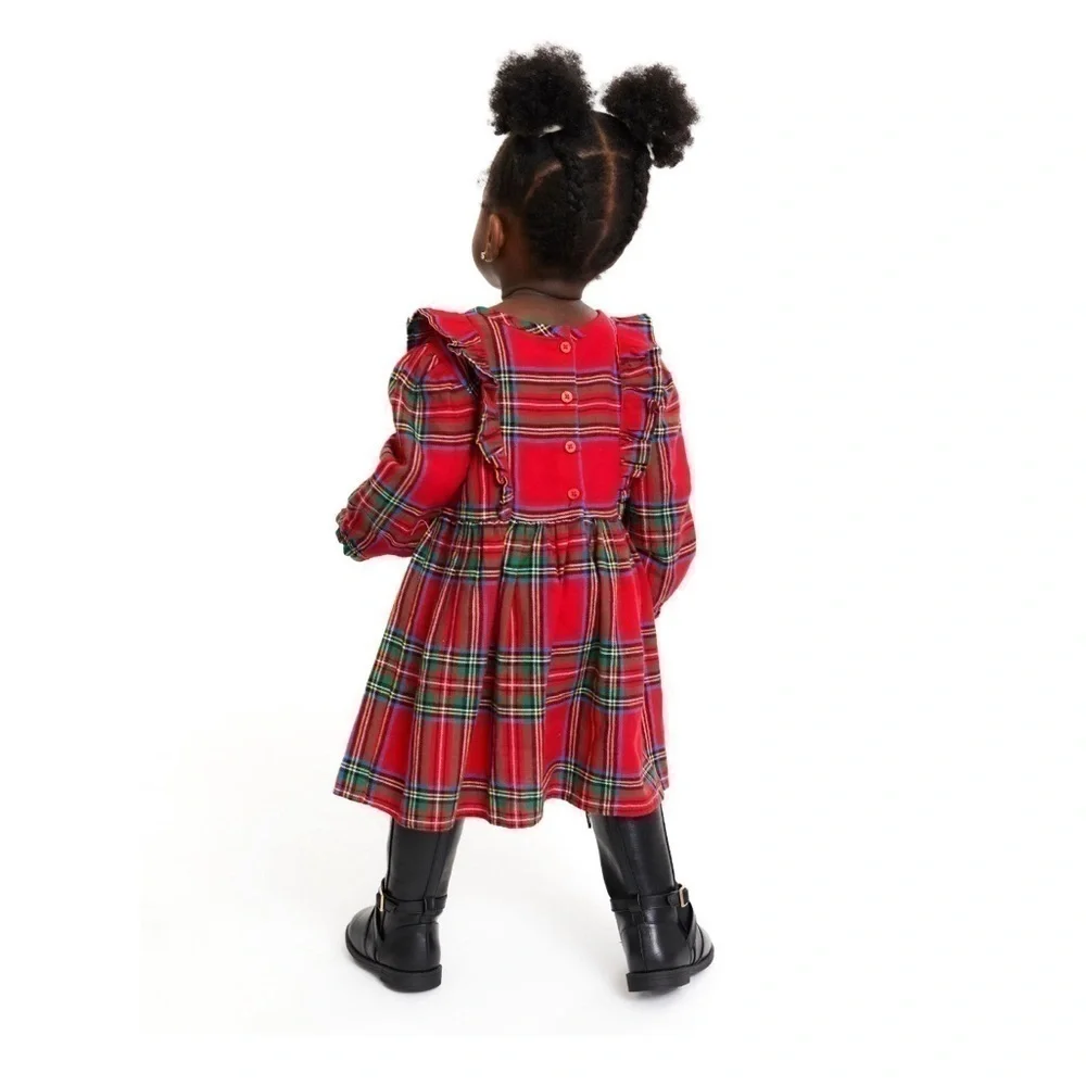 Baby Girls Plaid Dress Outfit with Matching Tights size 6-9 M